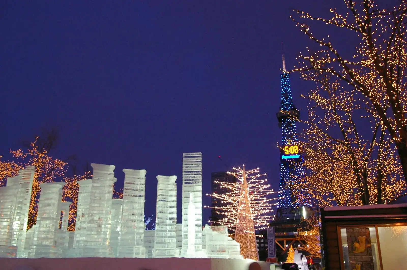 Illuminated snow sculptures at the Sapporo Snow Festival