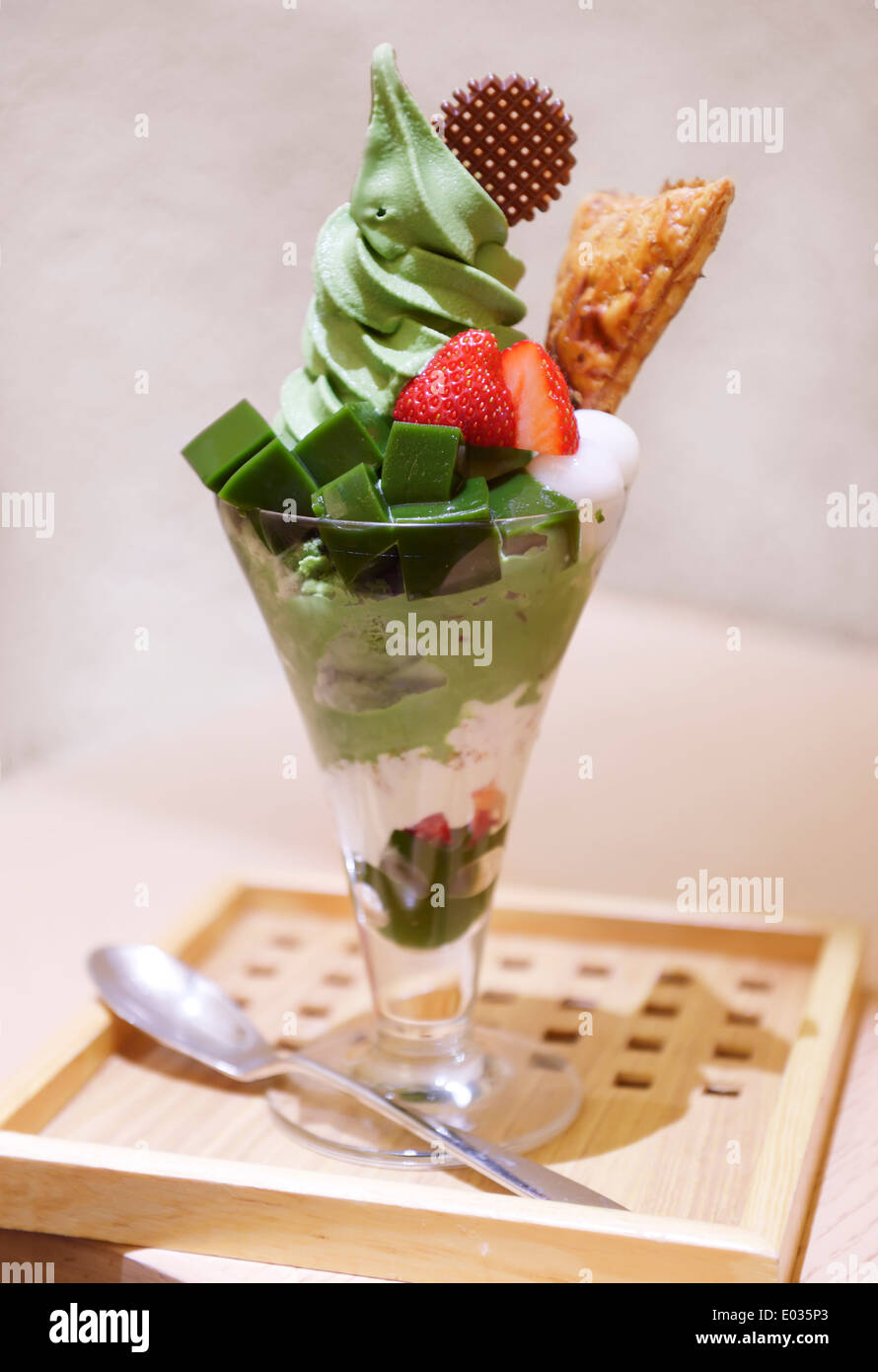 A matcha dessert, from ice cream and parfait to cakes and sweets